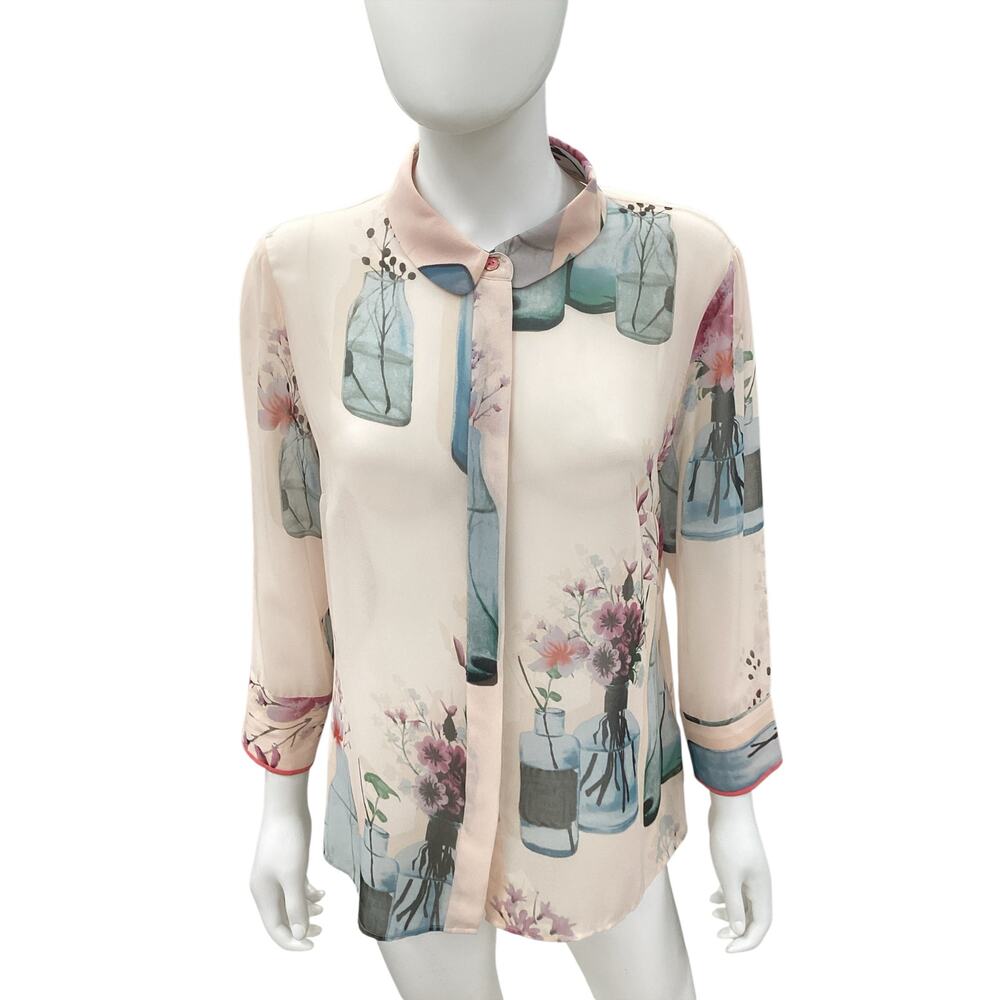 Ted Baker London Blouse Women’s Size 4 Floral/ Florist Pattern Sheer Button Up
